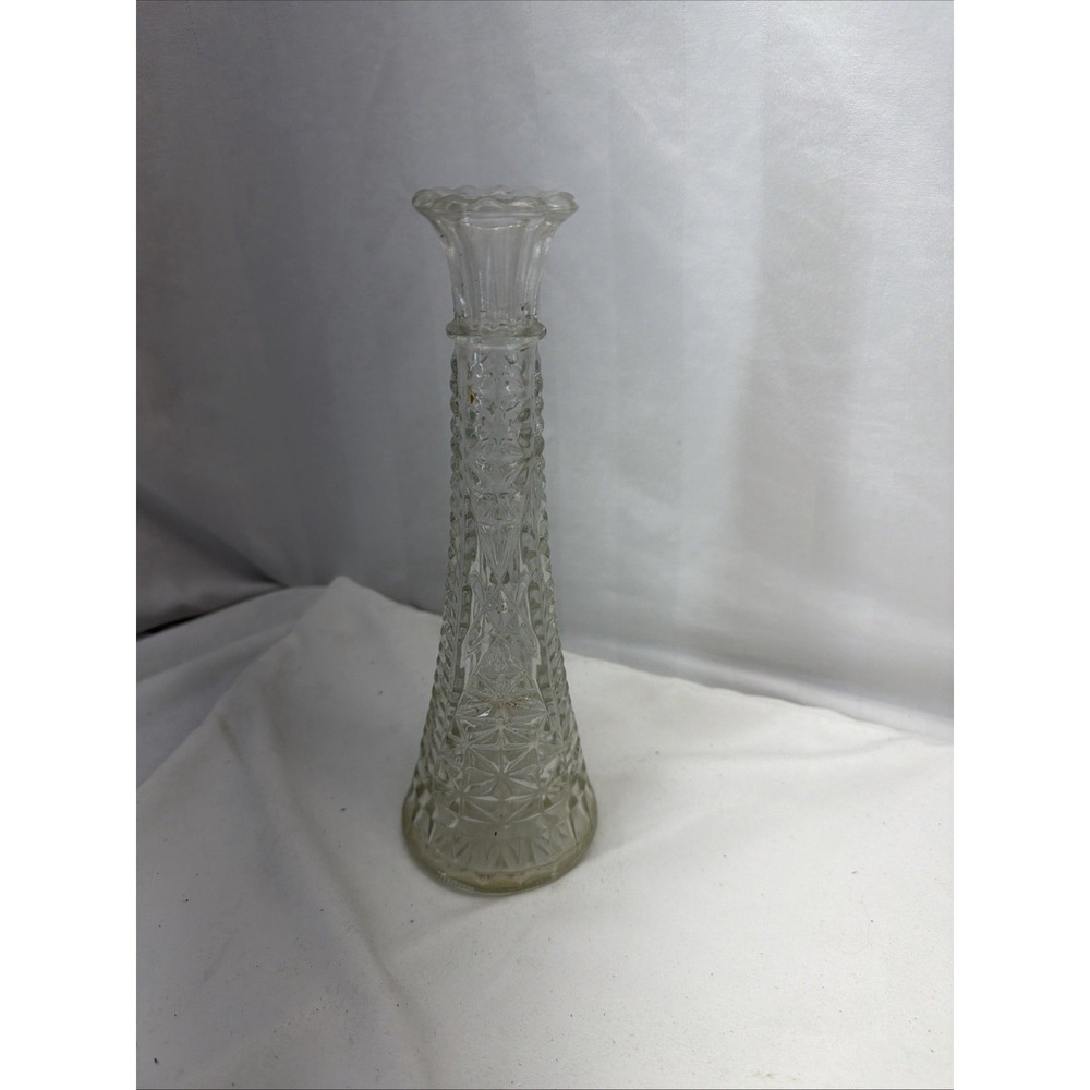 Vintage 9" Slim Glass Flower Vase With Designs
